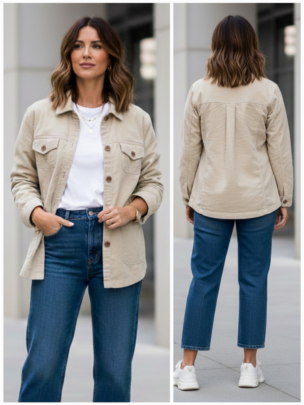 Lands' End 16 Cream Utility Corduroy Button Down Shirt Modern Contemporary Fall